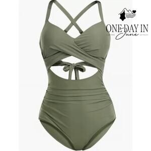 Eomenie Cross Front Cut Out One Piece Swimsuit Size L